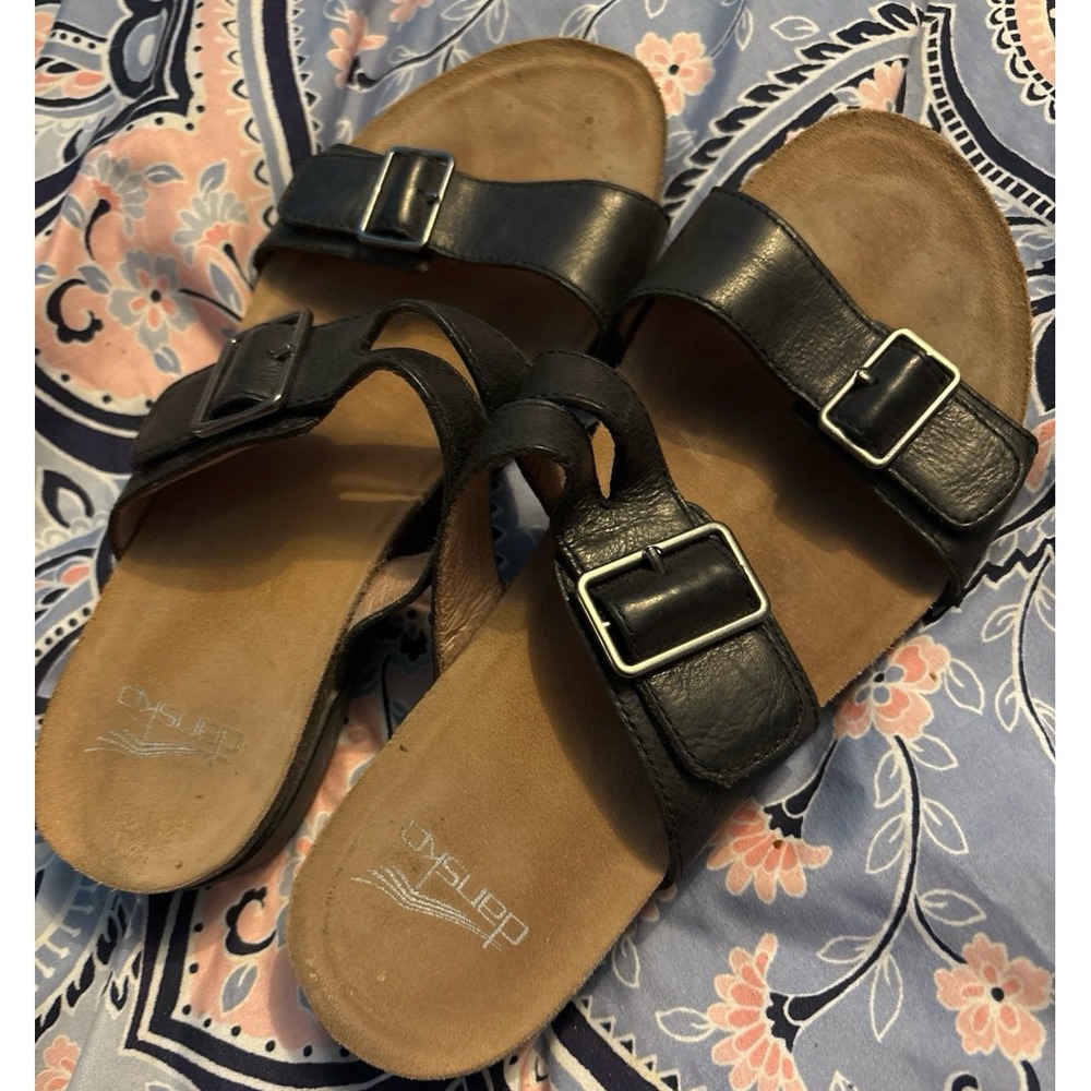 Dansko Women's Rosie Black Leather Slide Sandals,‎ Size 36/5.5